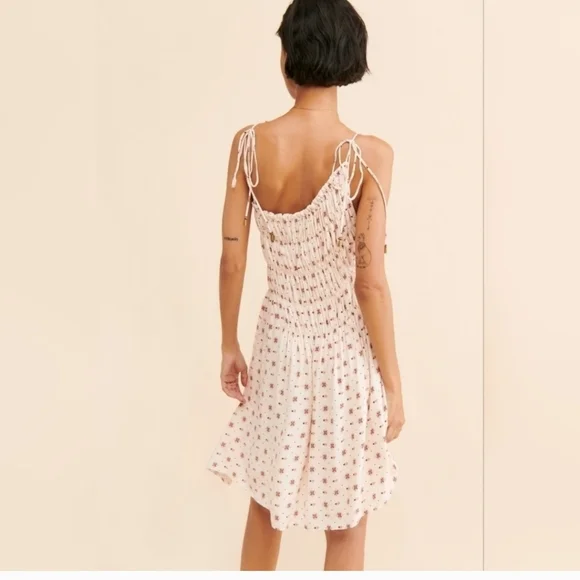 NWOT Free People Clementina Ivory Combo Smocked Bodice Mini Dress Size S - Picture 2 of 9